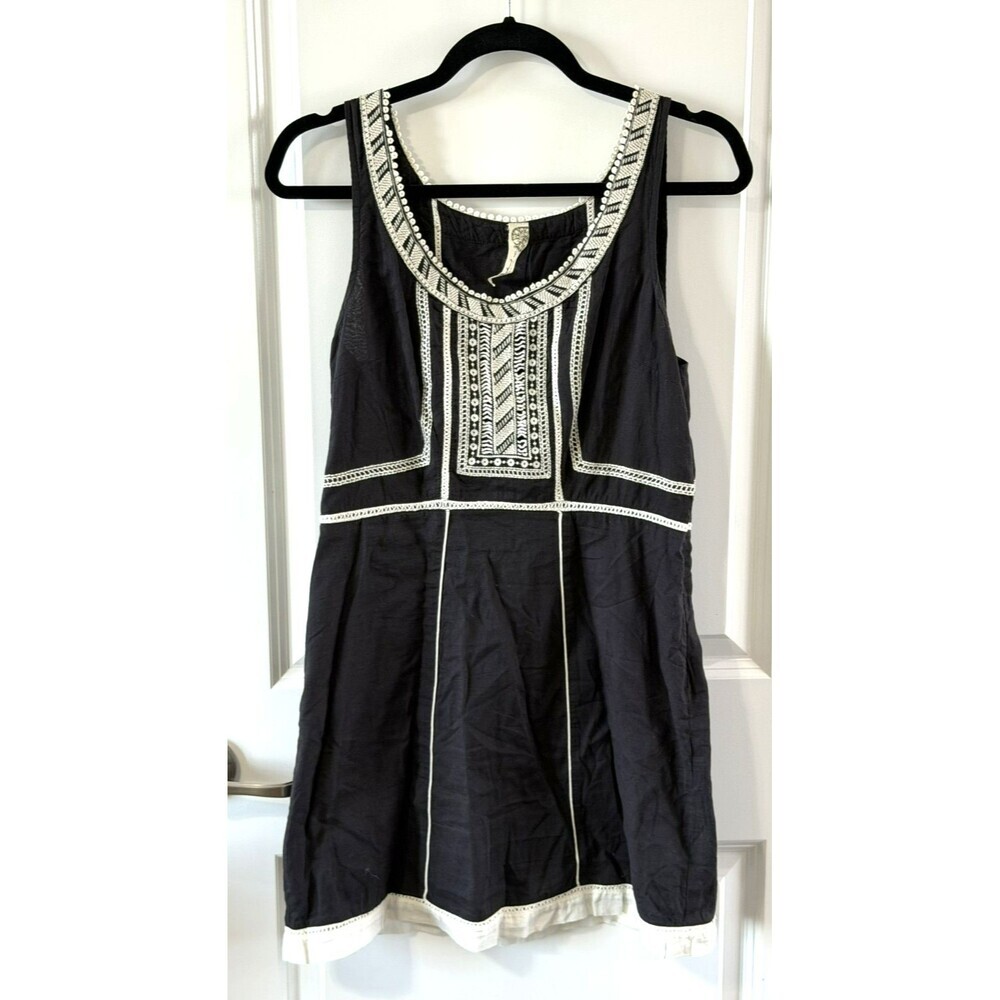 Free People sleeveless dress tunic Womens 4 Black Embroidered Boho